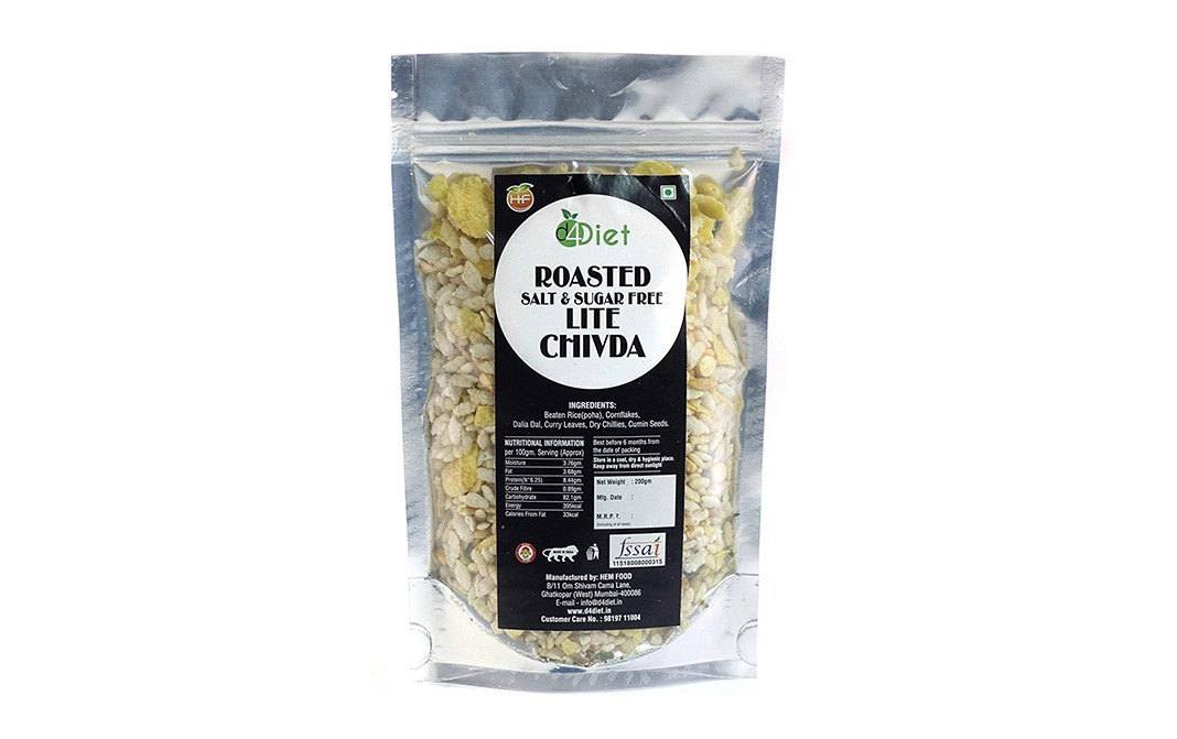 D4Diet Roasted Salt & Sugar Free Lite Chivda   Shrink Pack  200 grams